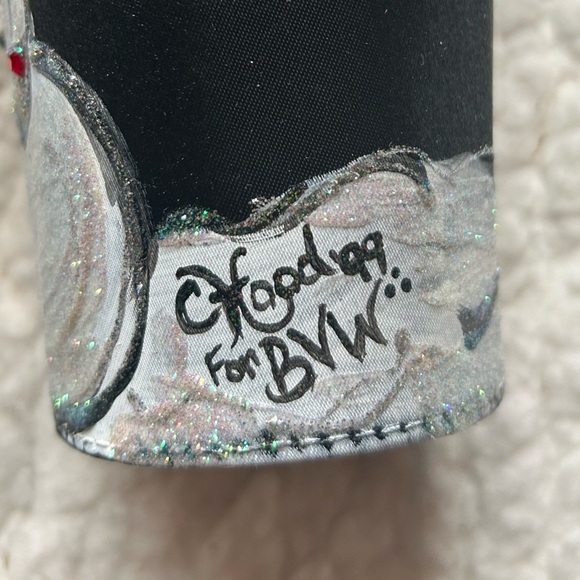 NEW Old Stock Artisan Signed Hand-painted Snowman Winter Bag Purse Black Satin - Picture 2 of 8